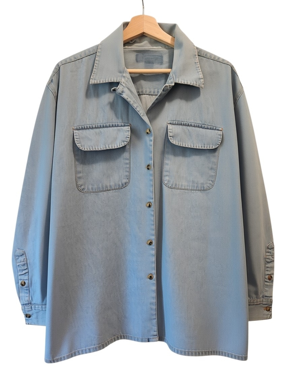 Light Blue Denim Shirt Jacket - Soft Cotton. Cute, Oversized Features!